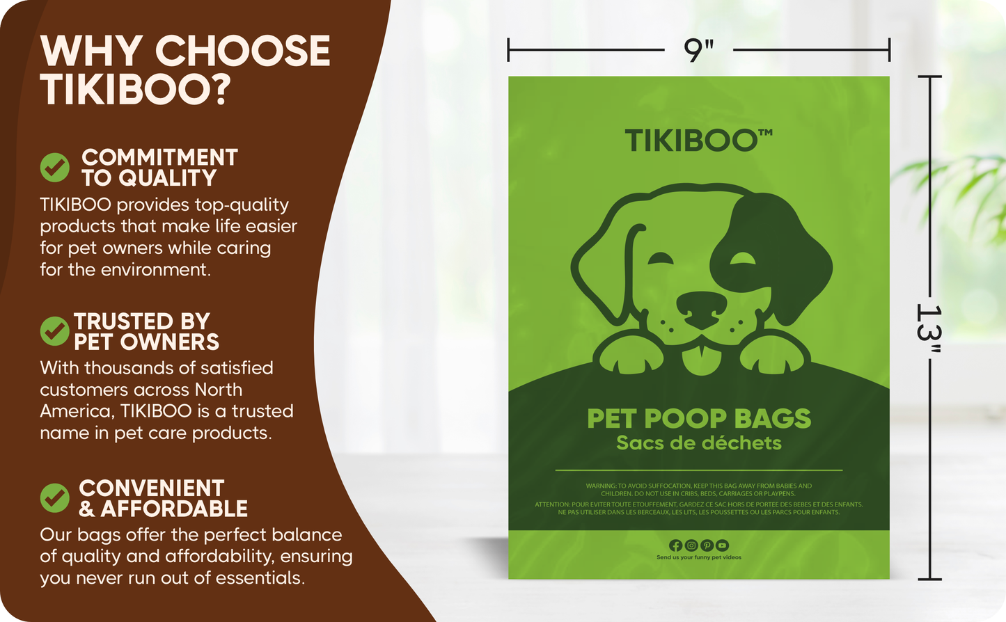 TIKIBOO Dog Poop Bags Leak-Proof Extra-Thick Pet Waste Bags for Big and Small Dogs Refill Rolls Unscented