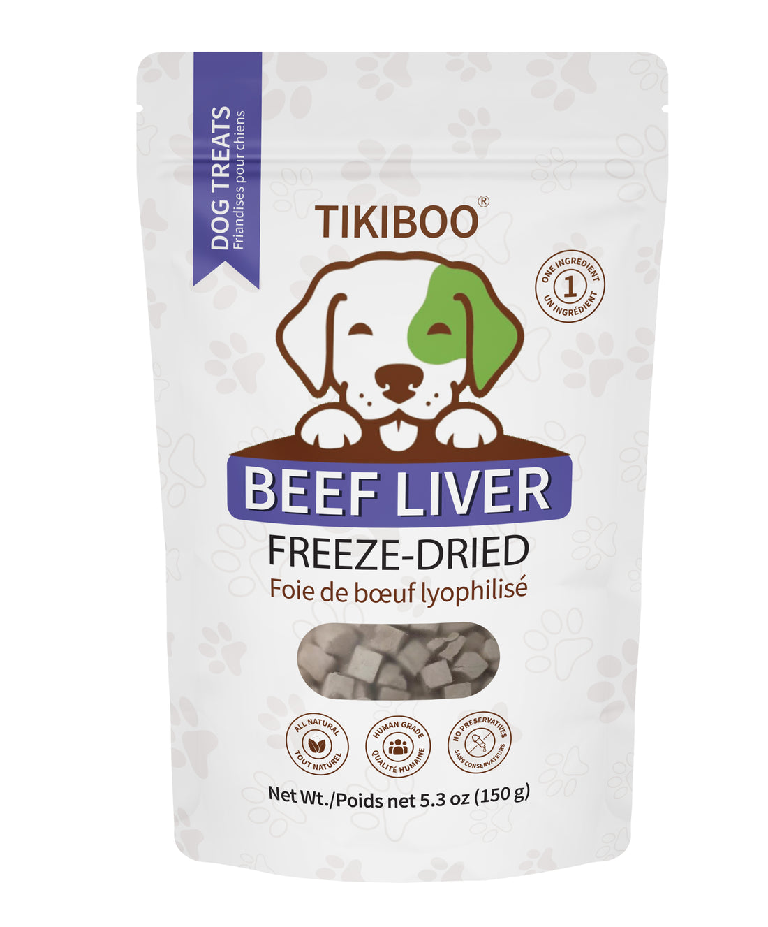 TIKIBOO Beef-Liver Dog Treats Freezed-Dried Dog High-Protein All Natural - 150 grams Front Side