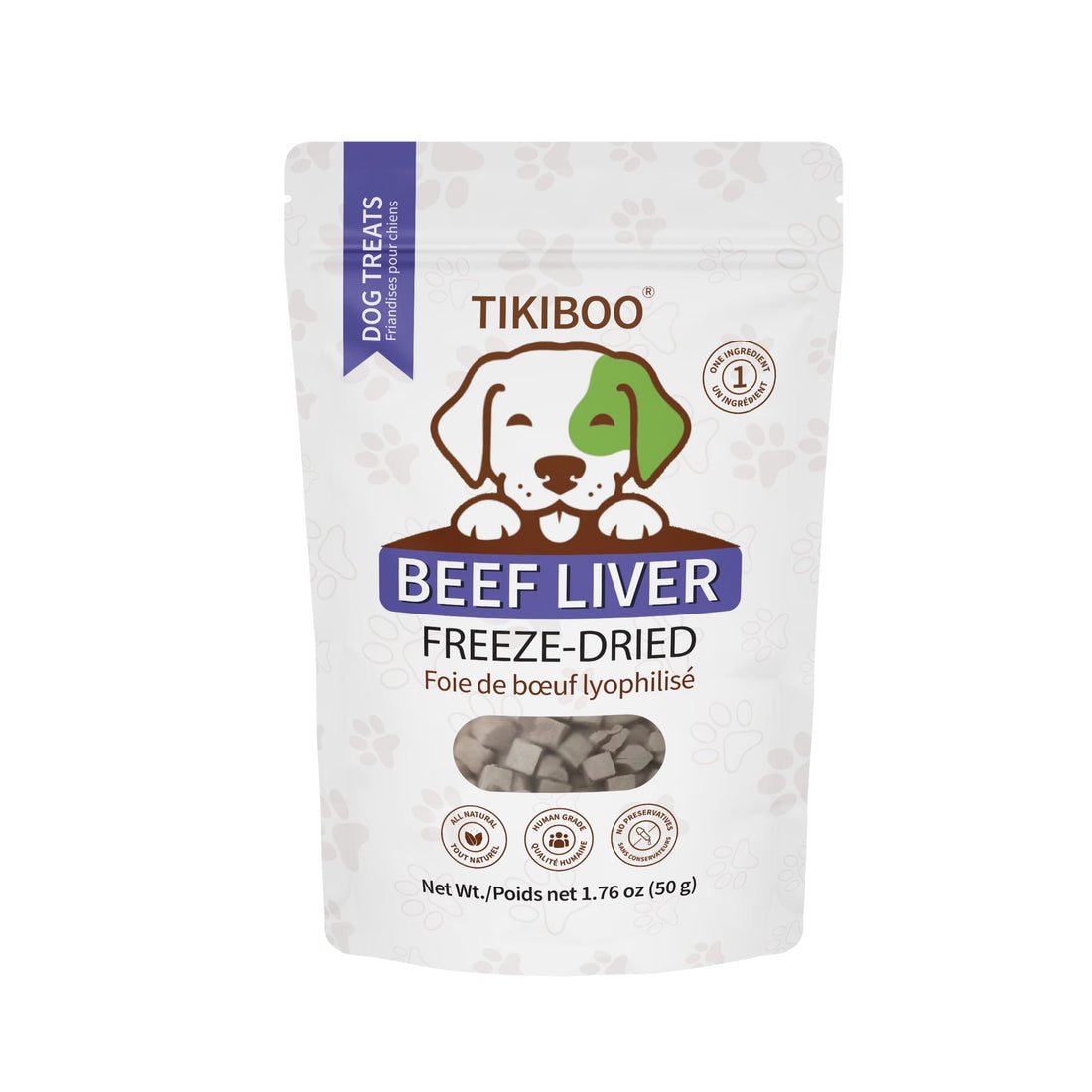 TIKIBOO Healthy Dog Treats All Natural Beef Liver Freeze Dried - Front 50 grams