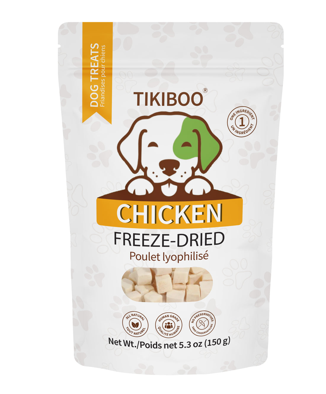 TIKIBOO Chicken Freeze-Dried Dog Treats - Healthy, all-natural, high-protein snacks for pets. Perfect for training and rewarding your dog - Front 150 grams