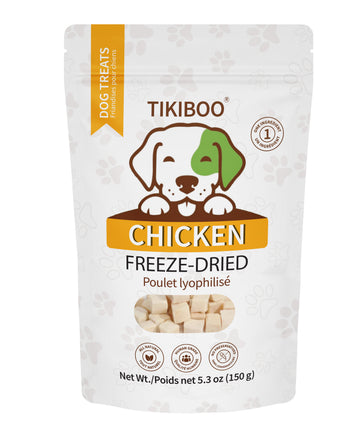 TIKIBOO Chicken Freeze-Dried Dog Treats - Healthy, all-natural, high-protein snacks for pets. Perfect for training and rewarding your dog - Front 150 grams