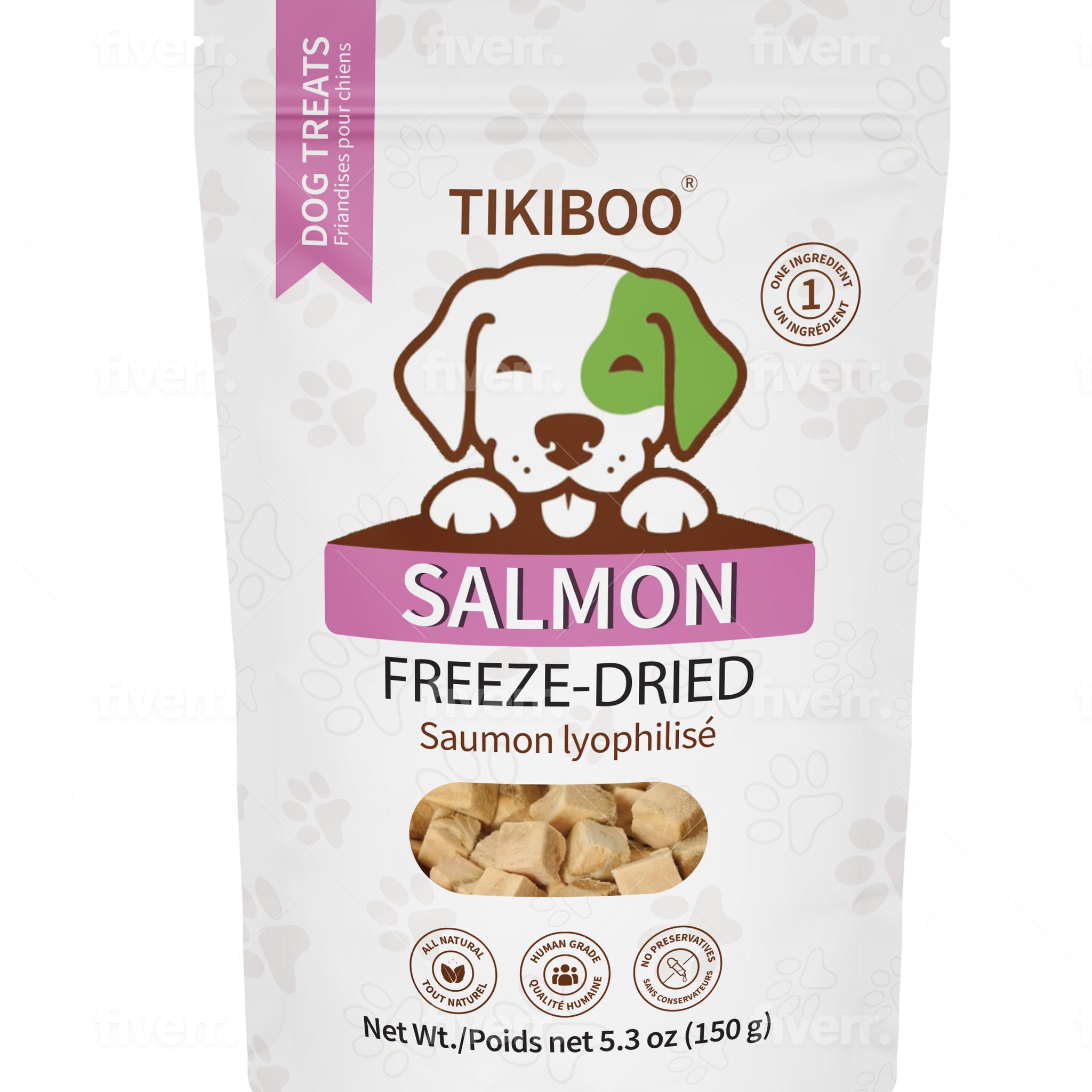 TIKIBOO Salmon Freezed-Dried Dog Treats All Natural Raw Ingredients - 150 grams - Front Side